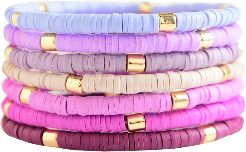 GOOJIDS Surfer Heishi Clay Bead Bracelets for Women Bohemian Stackable Gold Plated Beaded Stretch Bracelets Elastic Layering Friendship Bracelets Set Boho Jewelry - Image 1